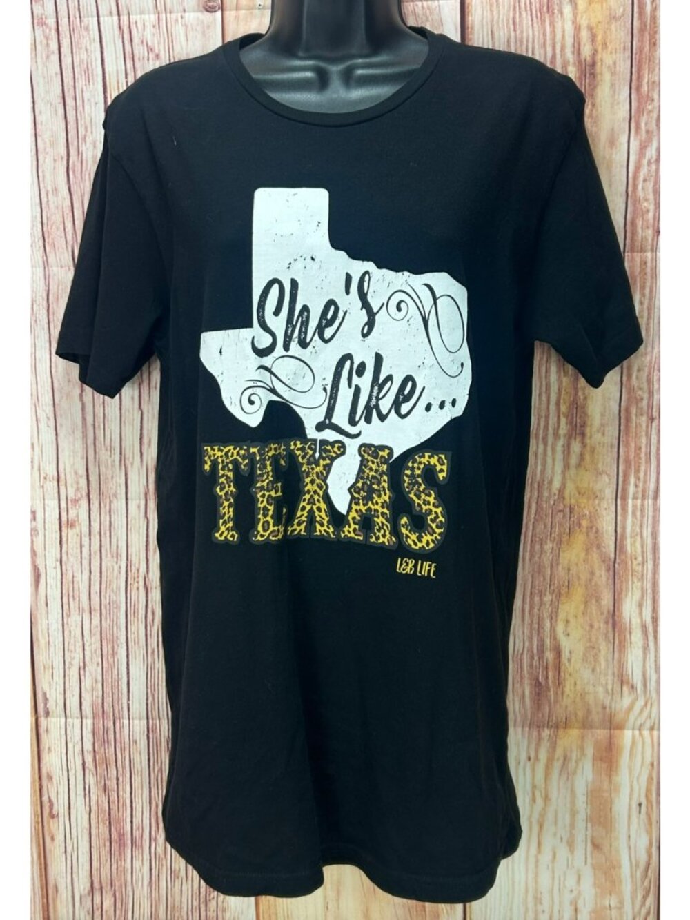 Shes Like Texas Graphic Black T-Shirt Medium Leopard Print 100% Cotton